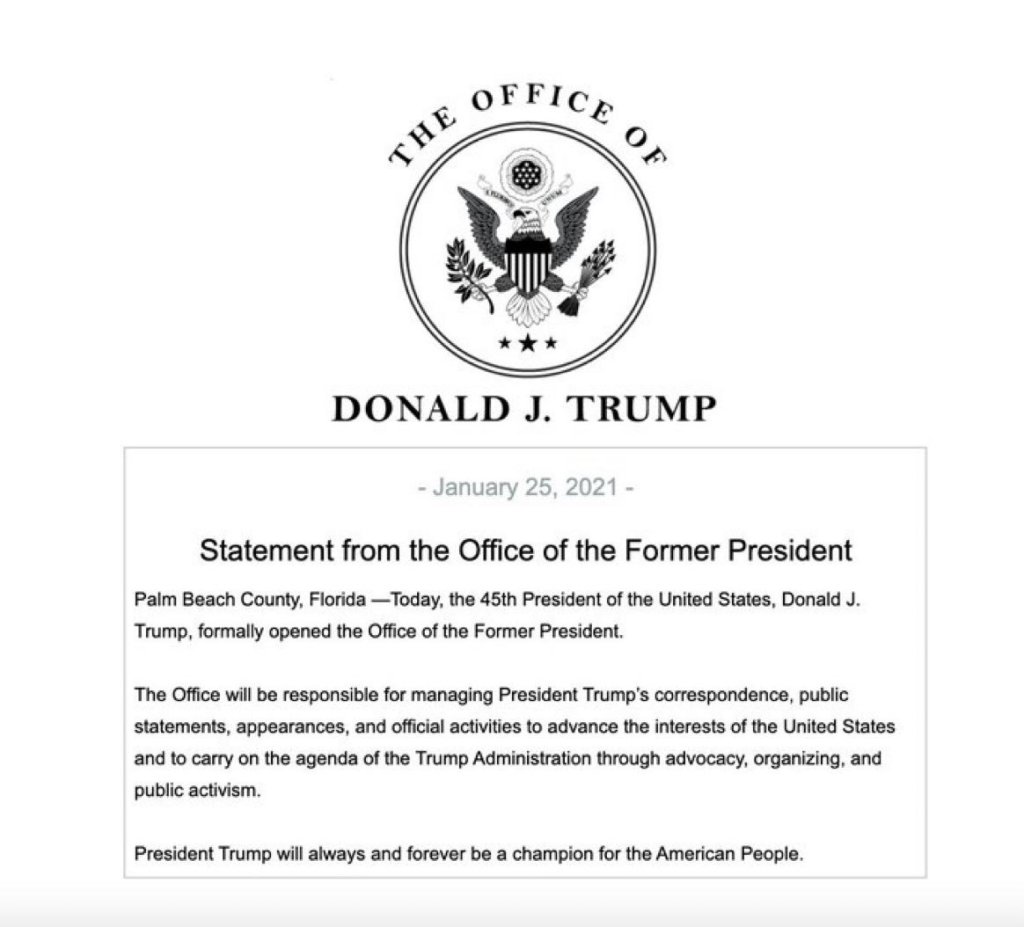 Statement from the Office of the Former President - Jan. 25, 2021